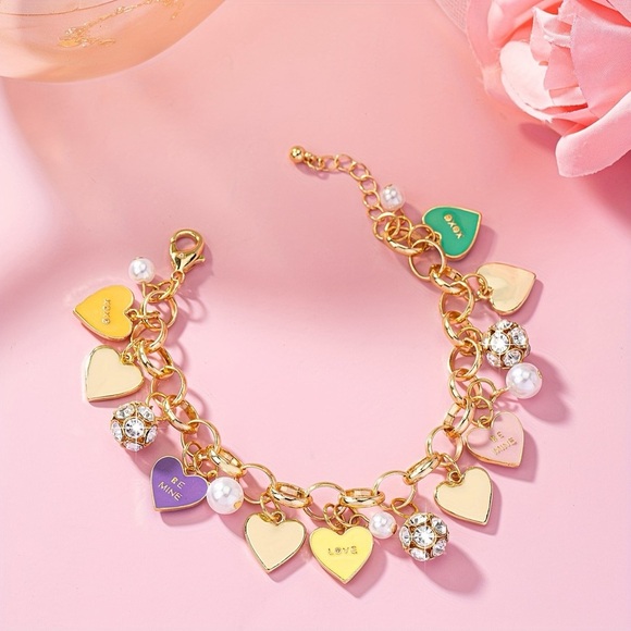 Anthropologie Jewelry - Summer Hearts Multicolor Gold Pearl Bracelet